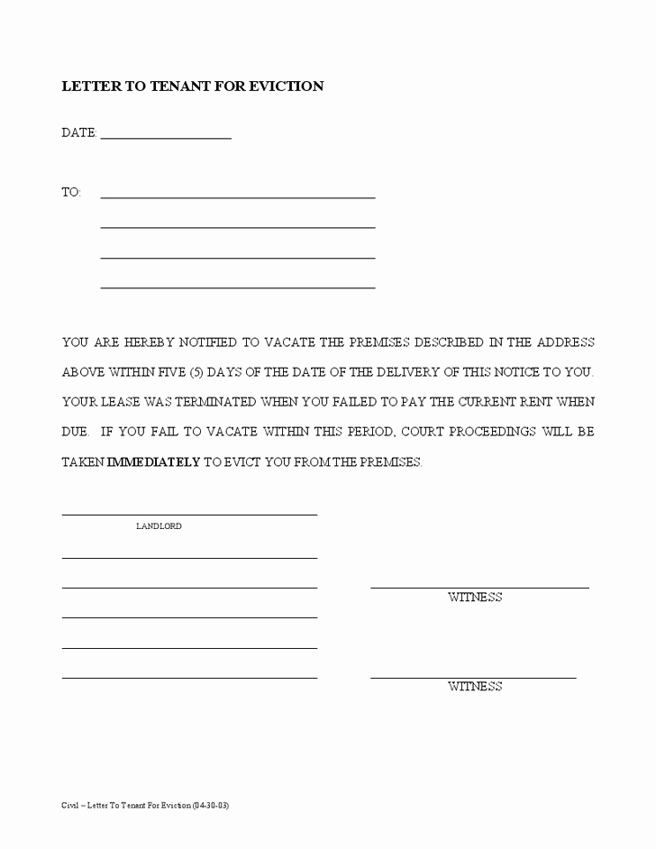 30 Notice to Vacate Template Inspirational Printable Sample Tenant 30 Day Notice to Vacate form In