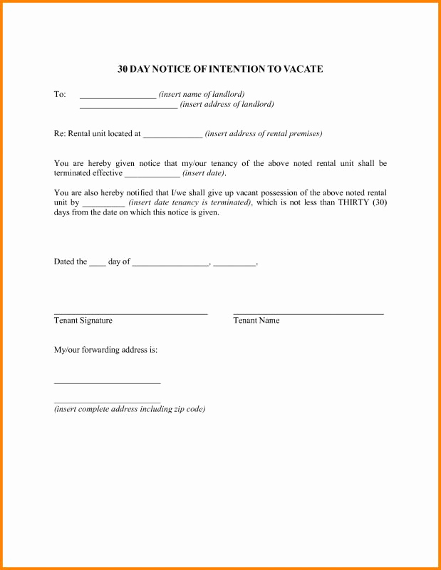 30 Notice to Vacate Template New 30 Day Notice to Vacate Template