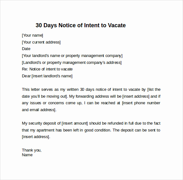 30 Notice to Vacate Template Unique Free 6 Sample 30 Days Notice Letter Templates In Ms Word