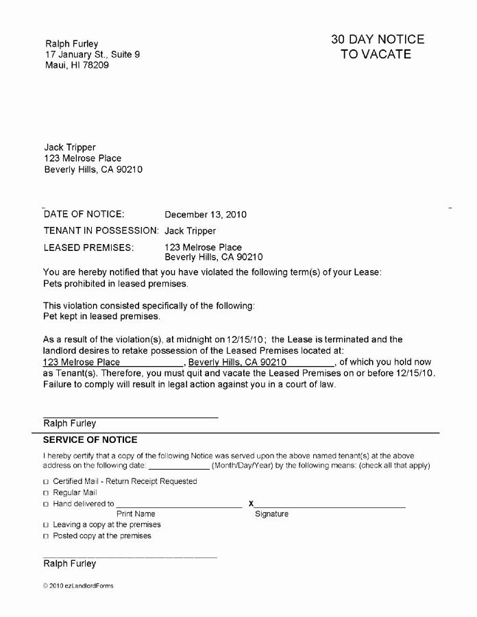 30 Notice to Vacate Template Unique Printable Sample Notice to Vacate Template form In 2019