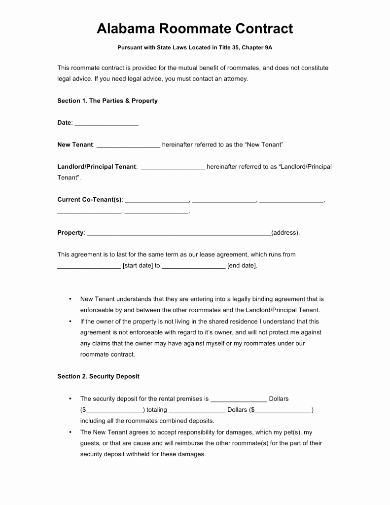 Alabama Eviction Notice Template Awesome Free Alabama Roommate Agreement Template Word