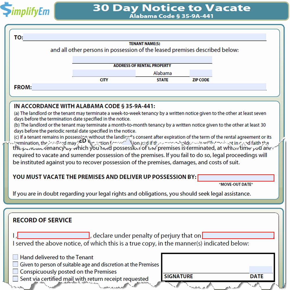 Alabama Eviction Notice Template Elegant Alabama Notice to Vacate