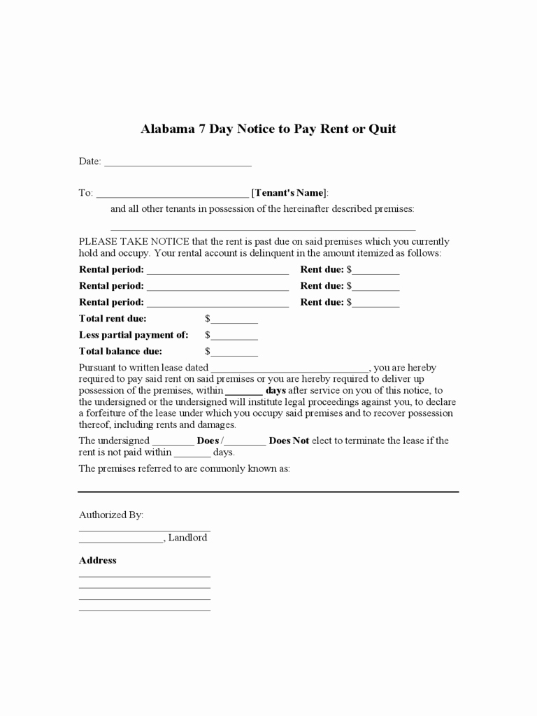 Alabama Eviction Notice Template Lovely Notice to Pay or Quit form 49 Free Templates In Pdf