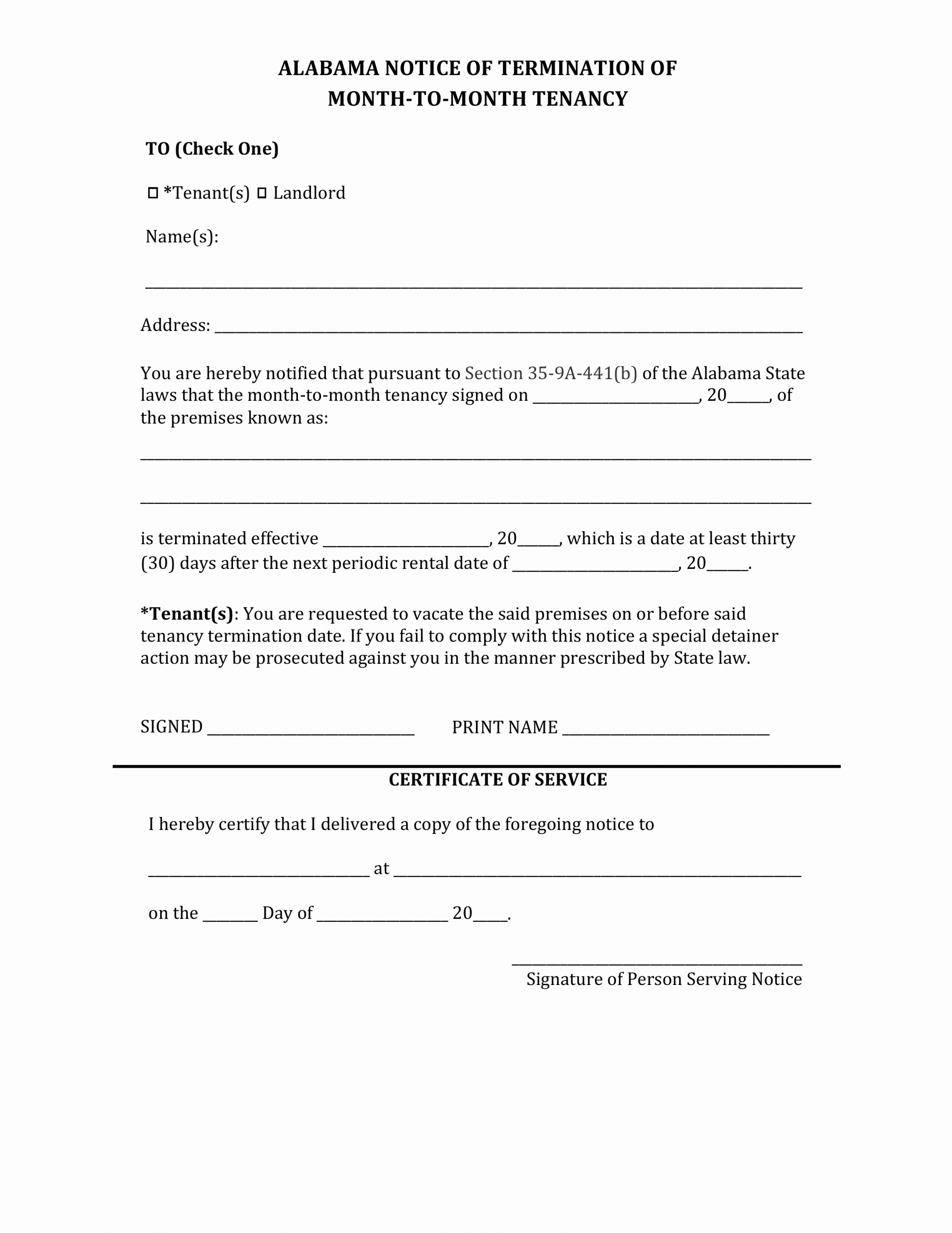 Alabama Eviction Notice Template Unique Alabama Lease Termination Letter form