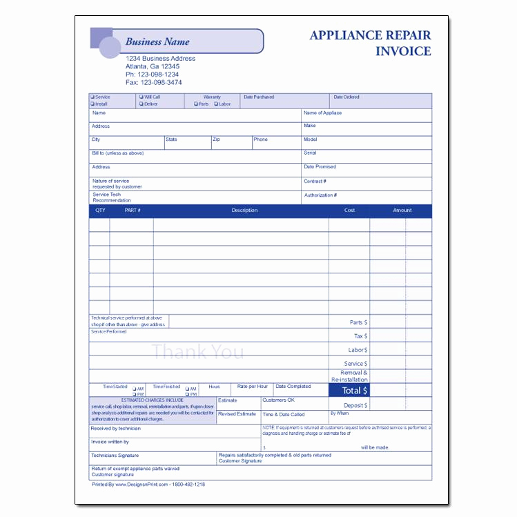 Appliance Repair Invoice Template Awesome Appliance Repair Invoices Custom Carbonless forms