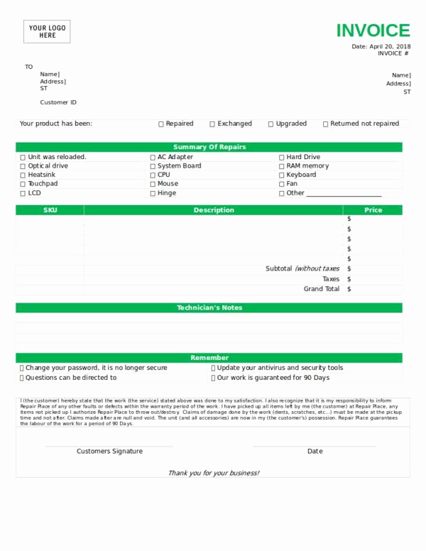 Appliance Repair Invoice Template Lovely Free 10 Equipment Invoice Samples &amp; Templates In Pdf