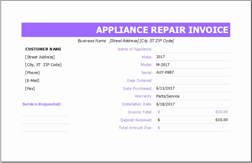 Appliance Repair Invoice Template Luxury Ms Excel Jewelry Invoice Template