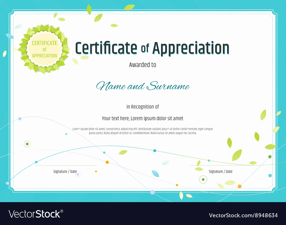 Appreciation Certificate Template Free Awesome Certificate Of Appreciation Template Nature theme Vector Image