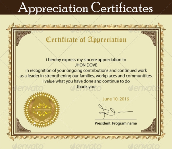 Appreciation Certificate Template Free Beautiful 18 Employee Certificate Of Appreciation Designs