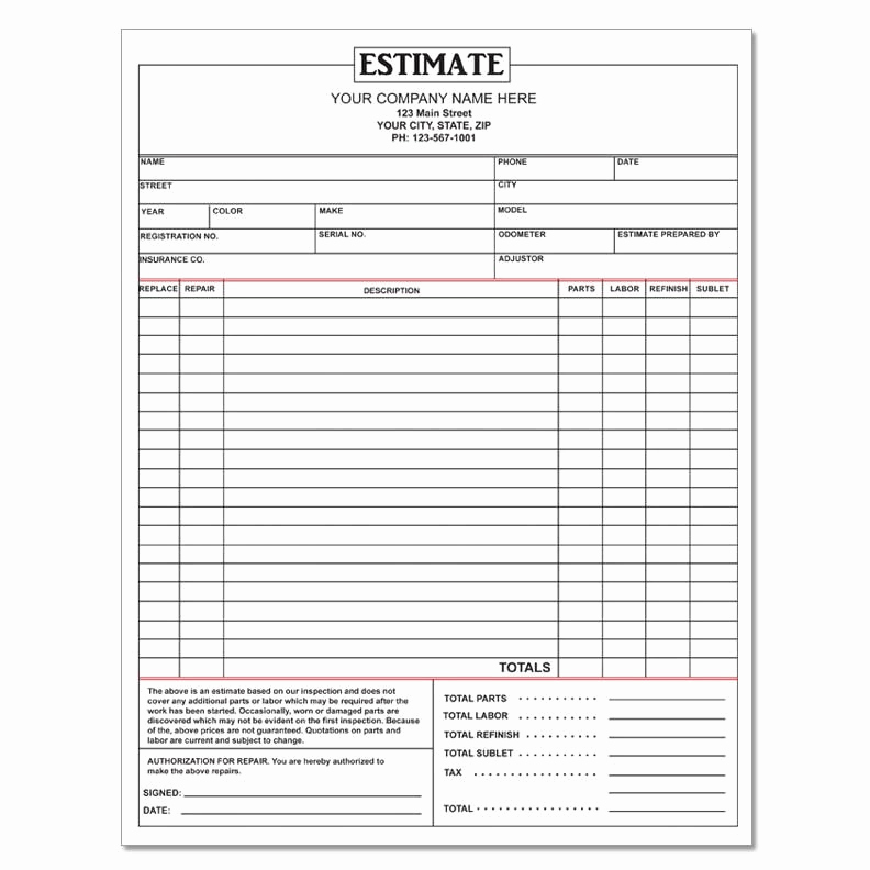 Auto Body Shop Invoice Template Best Of Auto Repair Estimate Template