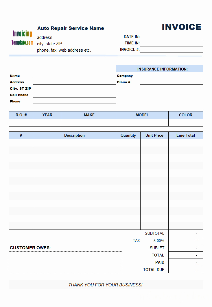 Auto Body Shop Invoice Template Best Of Bill format for Puter Repair Service