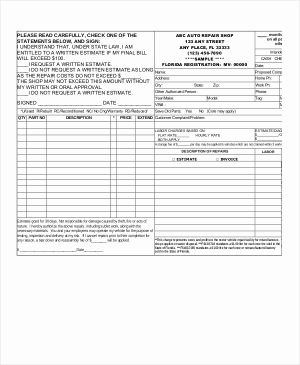 auto repair invoice