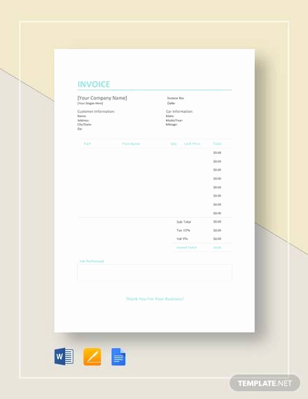 Auto Body Shop Invoice Template Fresh 9 Auto Repair Invoice Templates Free Word Pdf Excel