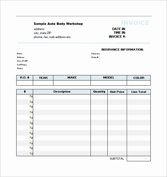 Auto Body Shop Invoice Template Inspirational Auto Body Repair Estimate Template