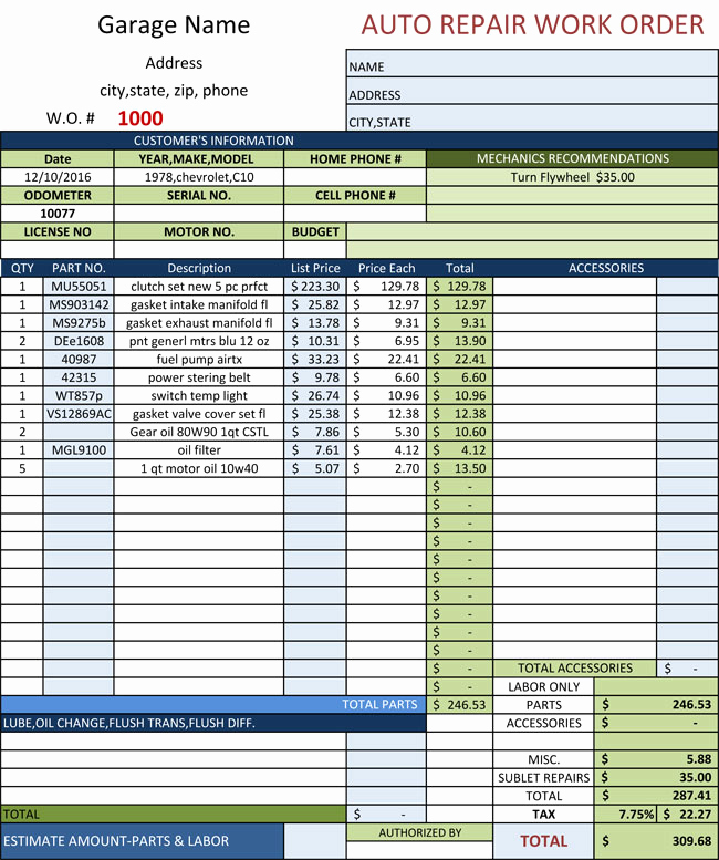 Auto Body Shop Invoice Template Lovely Auto Repair Invoice Templates 10 Printable and Fillable