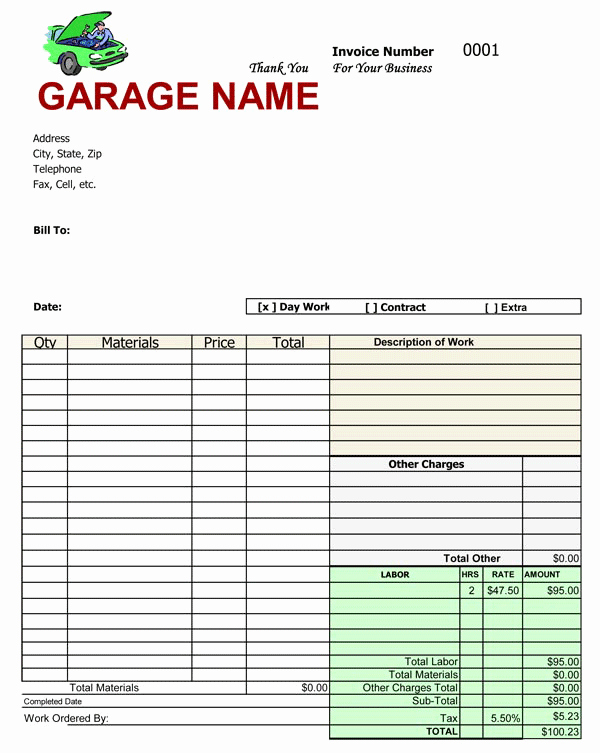 Auto Body Shop Invoice Template Lovely Free Auto Repair Invoice