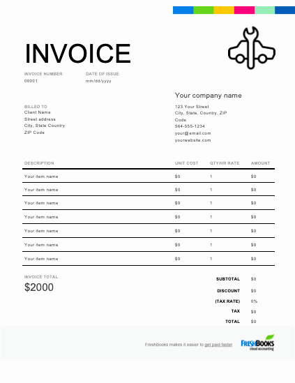 Auto Body Shop Invoice Template Unique Auto Repair Invoice Template Free Download