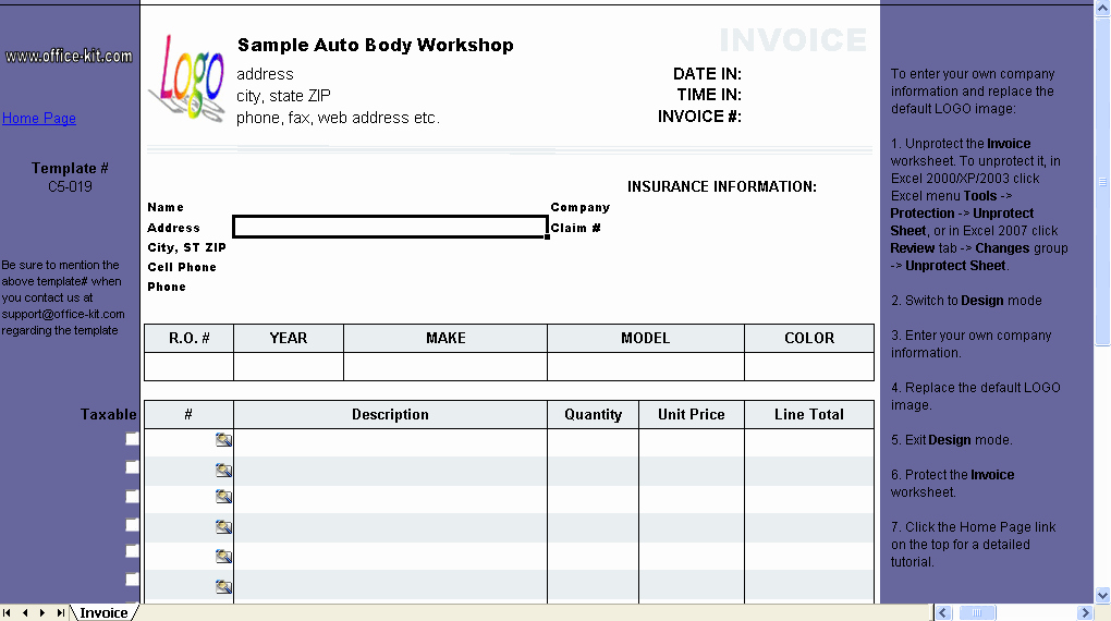 Auto Repair Invoice Template Free Elegant Auto Repair Invoice Template C5 019 Excel Invoice Manager