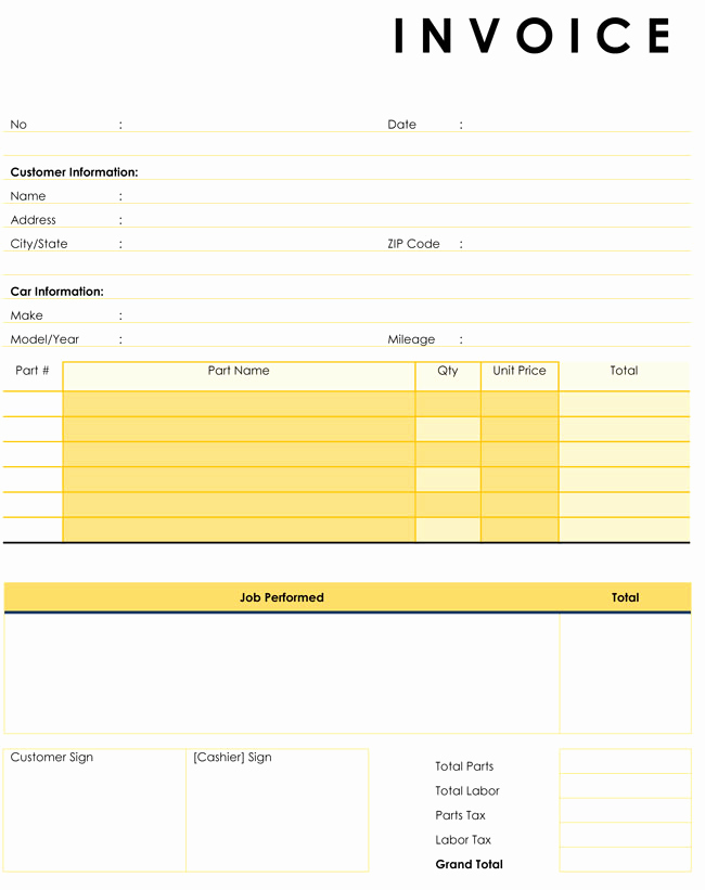 Auto Repair Invoice Template Free Fresh Auto Repair Invoice Templates 10 Printable and Fillable