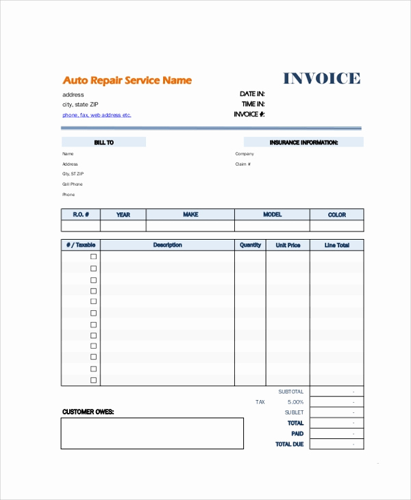 Auto Repair Invoice Template Free Luxury 10 Sample Blank Invoices Ai Psd Google Docs Apple Pages