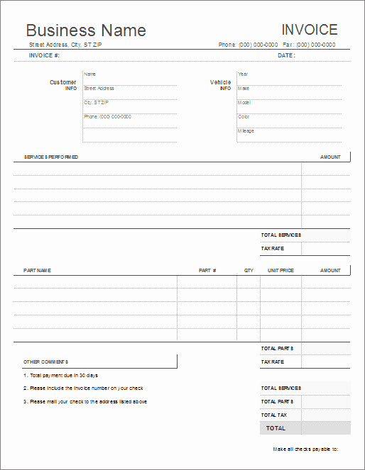 Auto Repair Invoice Template Free New Auto Repair Invoice Template for Excel Automotive Repair