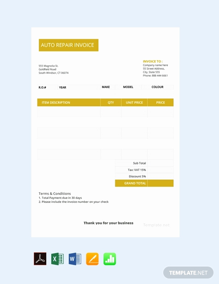 Auto Repair Invoice Template Free Unique 38 Free Business Invoice Templates Pdf Word