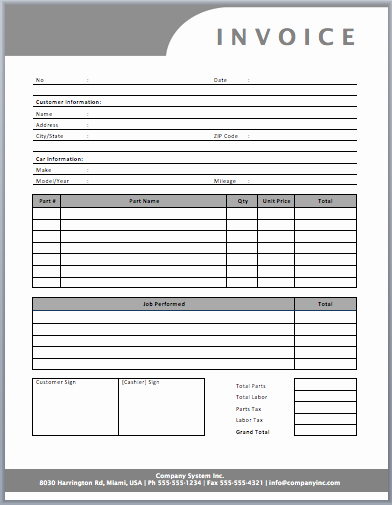 Auto Repair Invoice Template Free Unique Auto Repair Invoice Template