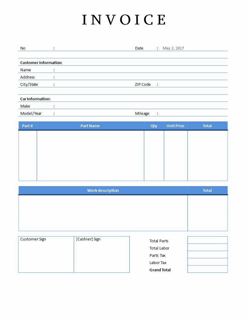 Auto Repair Invoice Template Free Unique Free Auto Repair Invoice