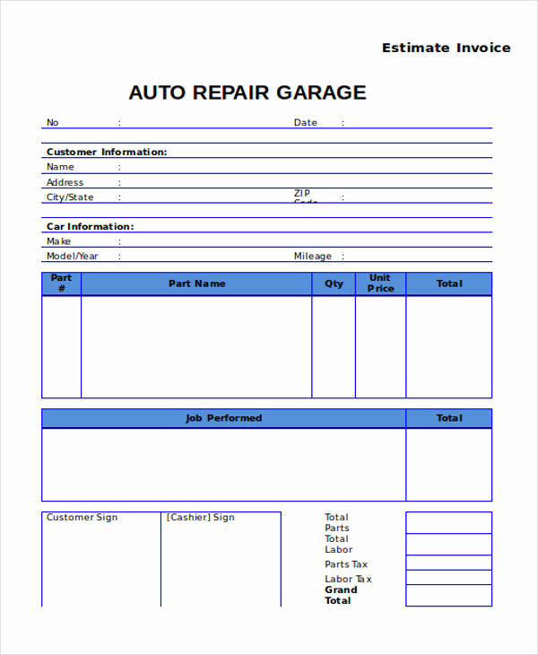 Automotive Repair Invoice Template Awesome 9 Auto Repair Invoice Templates Free Word Pdf Excel