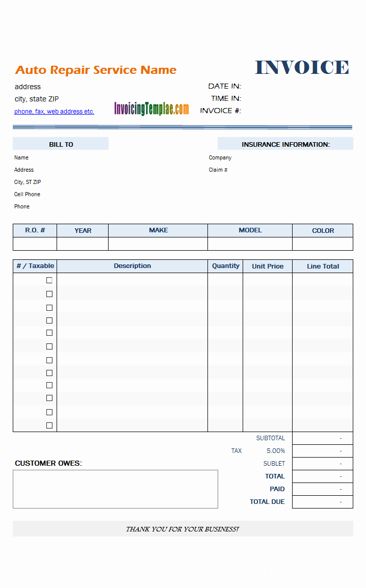 Automotive Repair Invoice Template Awesome Auto Repair Invoice Template