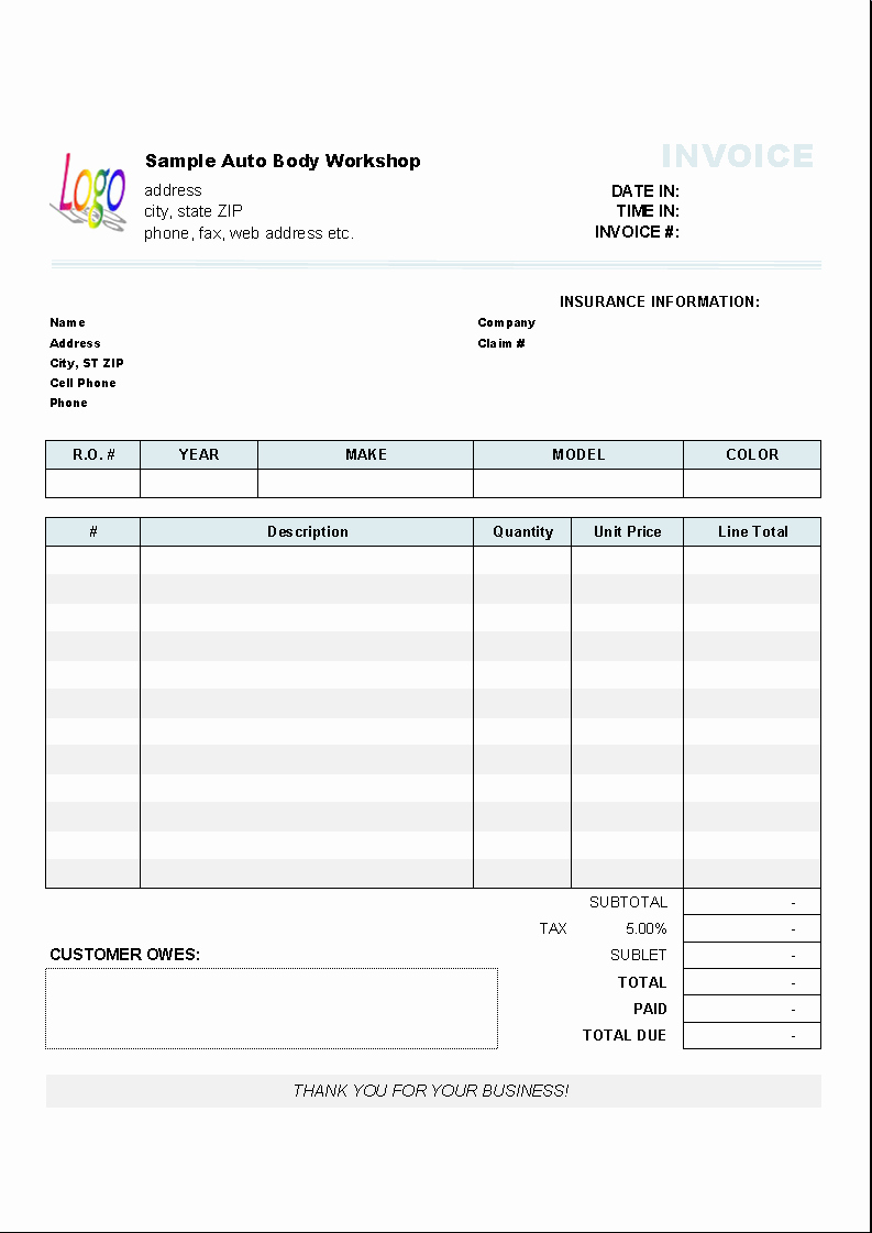 Automotive Repair Invoice Template Awesome Automotive Repair Invoice Template Invoice Manager for Excel