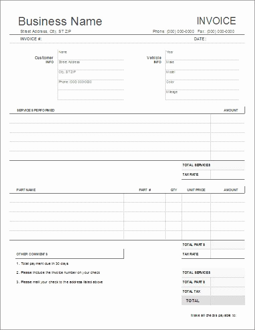 Automotive Repair Invoice Template Lovely Auto Repair Invoice Template for Excel Automotive Repair