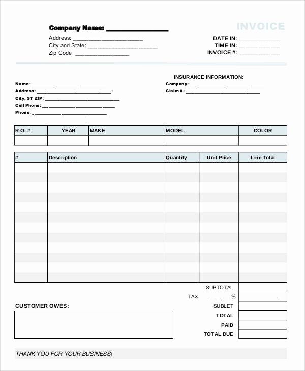 Automotive Repair Invoice Template Luxury 9 Auto Repair Invoice Templates Free Word Pdf Excel