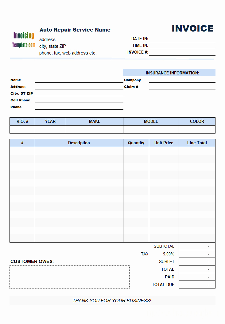 Automotive Repair Invoice Template Luxury Auto Parts Invoice