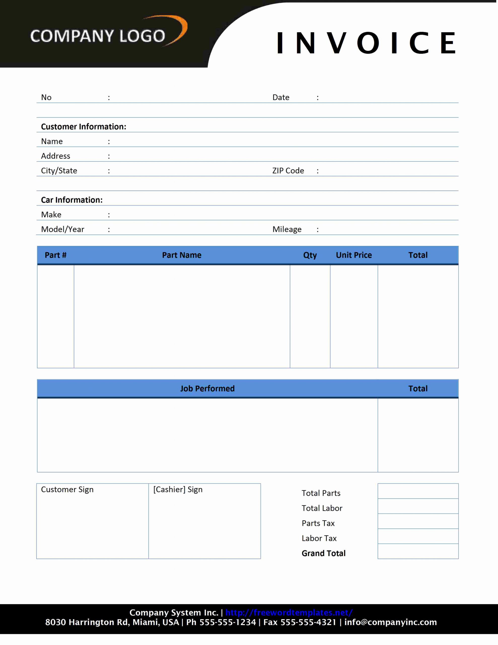 auto repair invoice