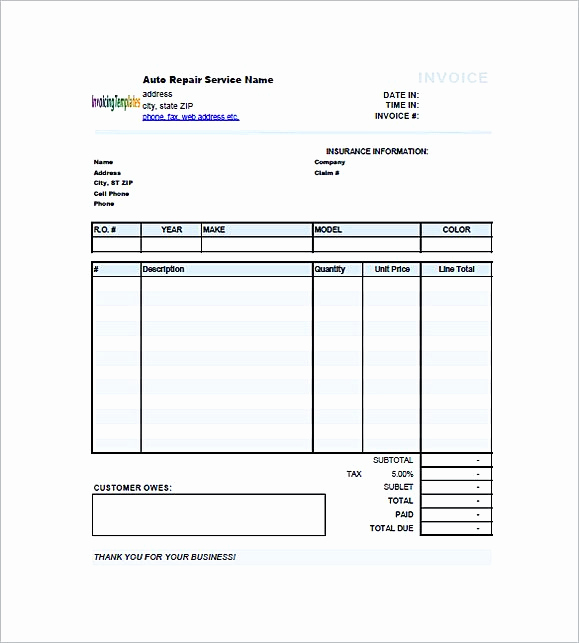 Automotive Repair Invoice Template Unique Auto Repair Invoice Template