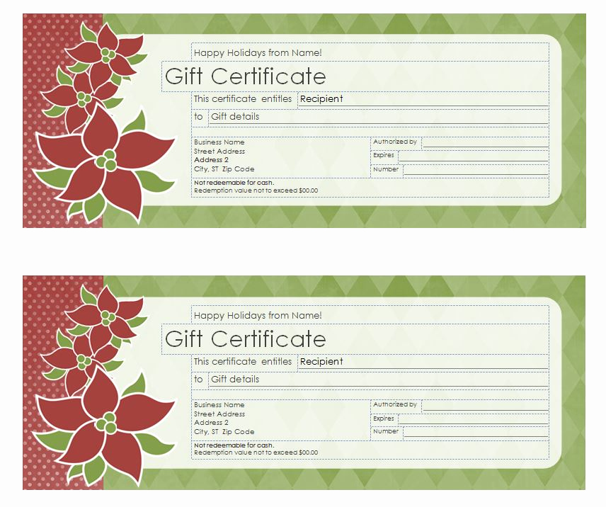 Avery Gift Certificate Template Fresh Christmas Gift Certificate Template