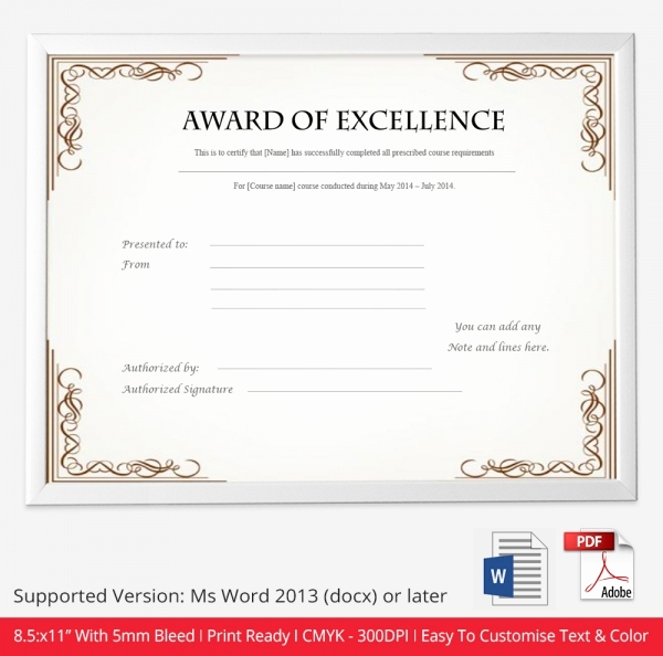 Award Certificate Template Free Download Awesome Free Certificate Template 9 Free Word Pdf Documents