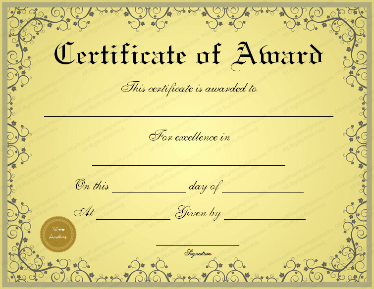 Award Certificate Template Free Download Luxury Free Golden formal Award Certificate Template
