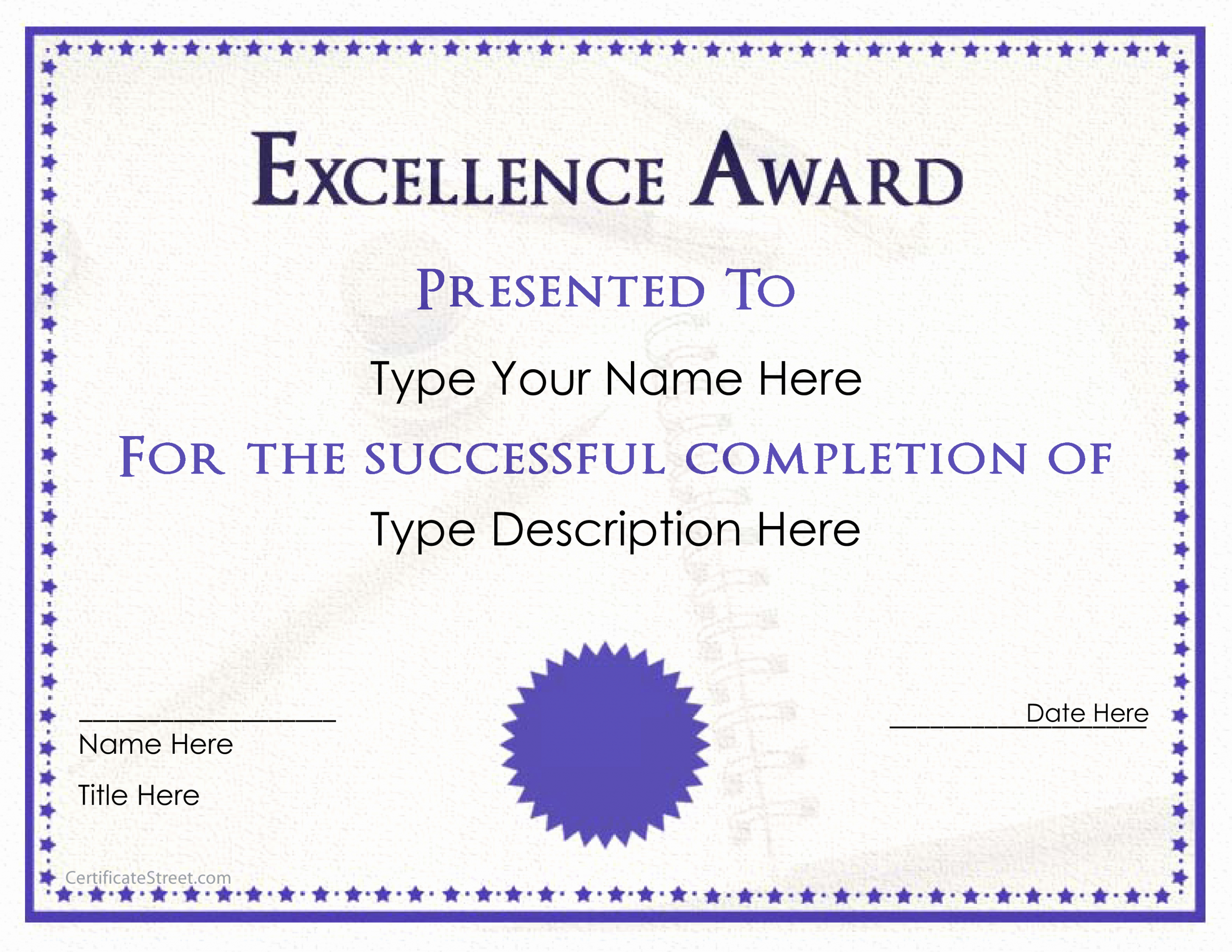 Award Certificate Template Free Download Unique Excellence Award Certificate