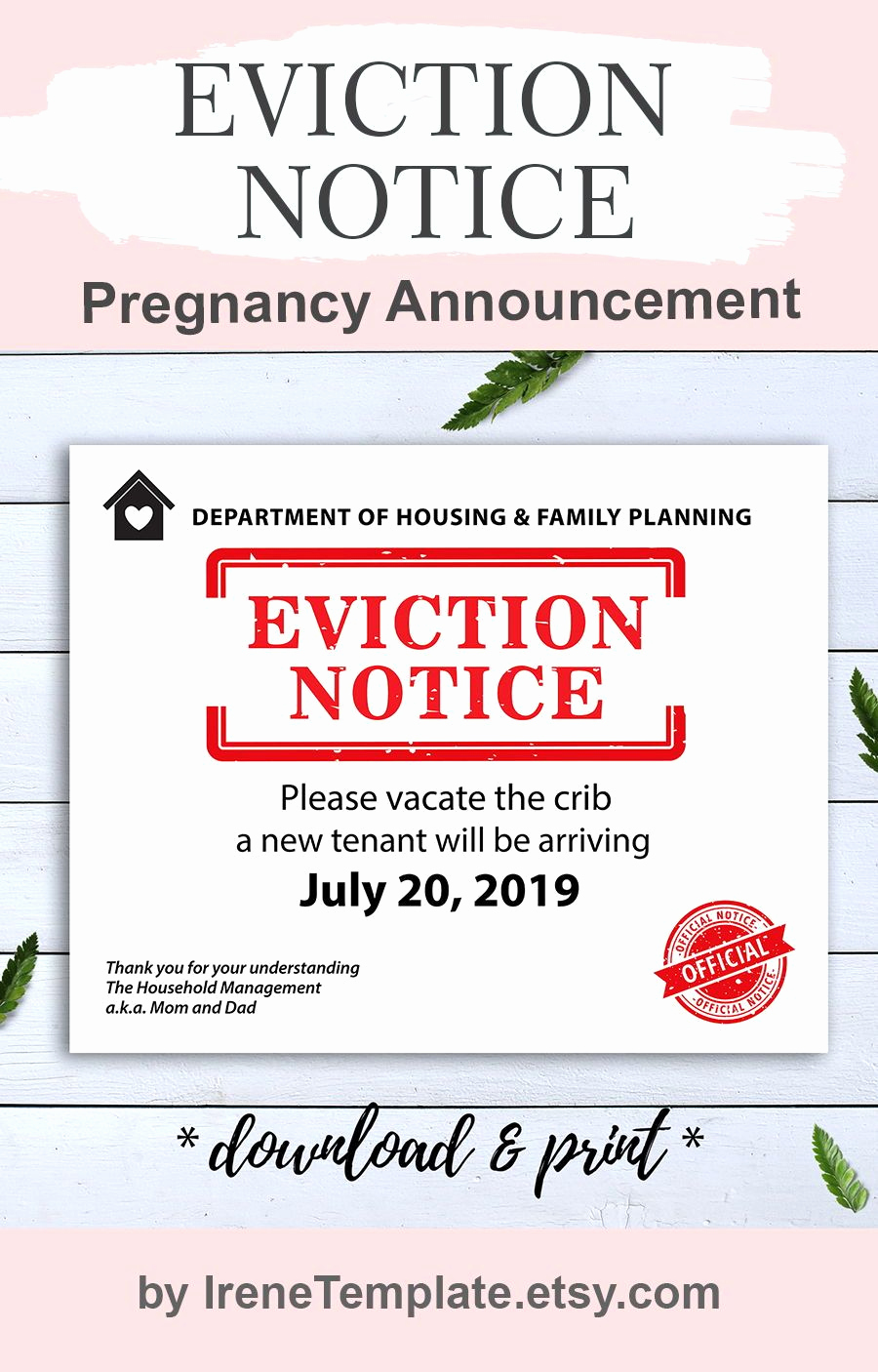 Baby Eviction Notice Template New Pin On Eviction Notice Pregnancy Announcement