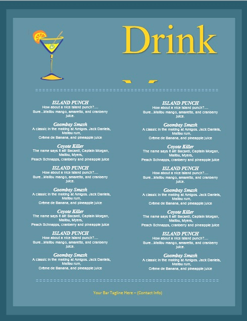 Bar Menu Template Free Beautiful 5 Free Sample Bar Menu Templates Printable Samples