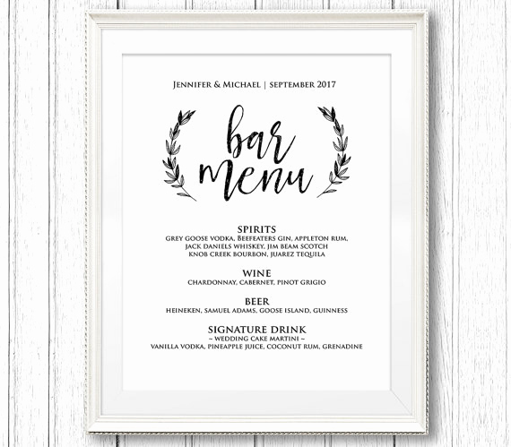 Bar Menu Template Free Beautiful Wedding Bar Menu Sign Printable Reception Sign Template