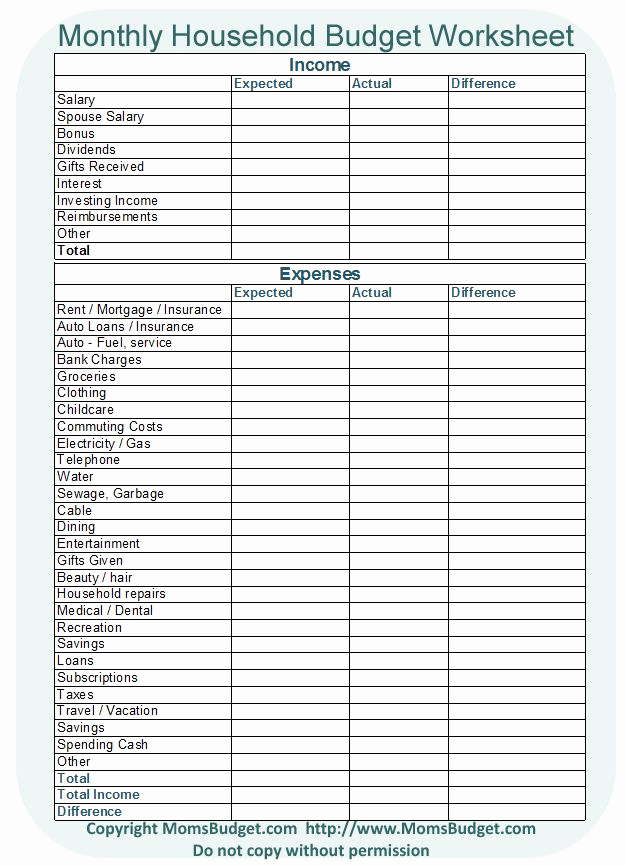 Basic Household Budget Template Lovely Monthly Household Bud Worksheet Free Printable
