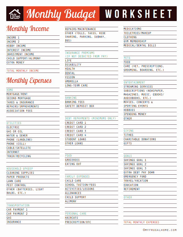 Basic Household Budget Template New Printable Monthly Bud Worksheet