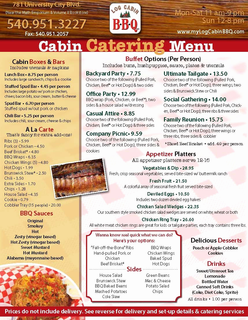 Bbq Catering Menu Template Awesome Log Cabin Bbq Catering Menu