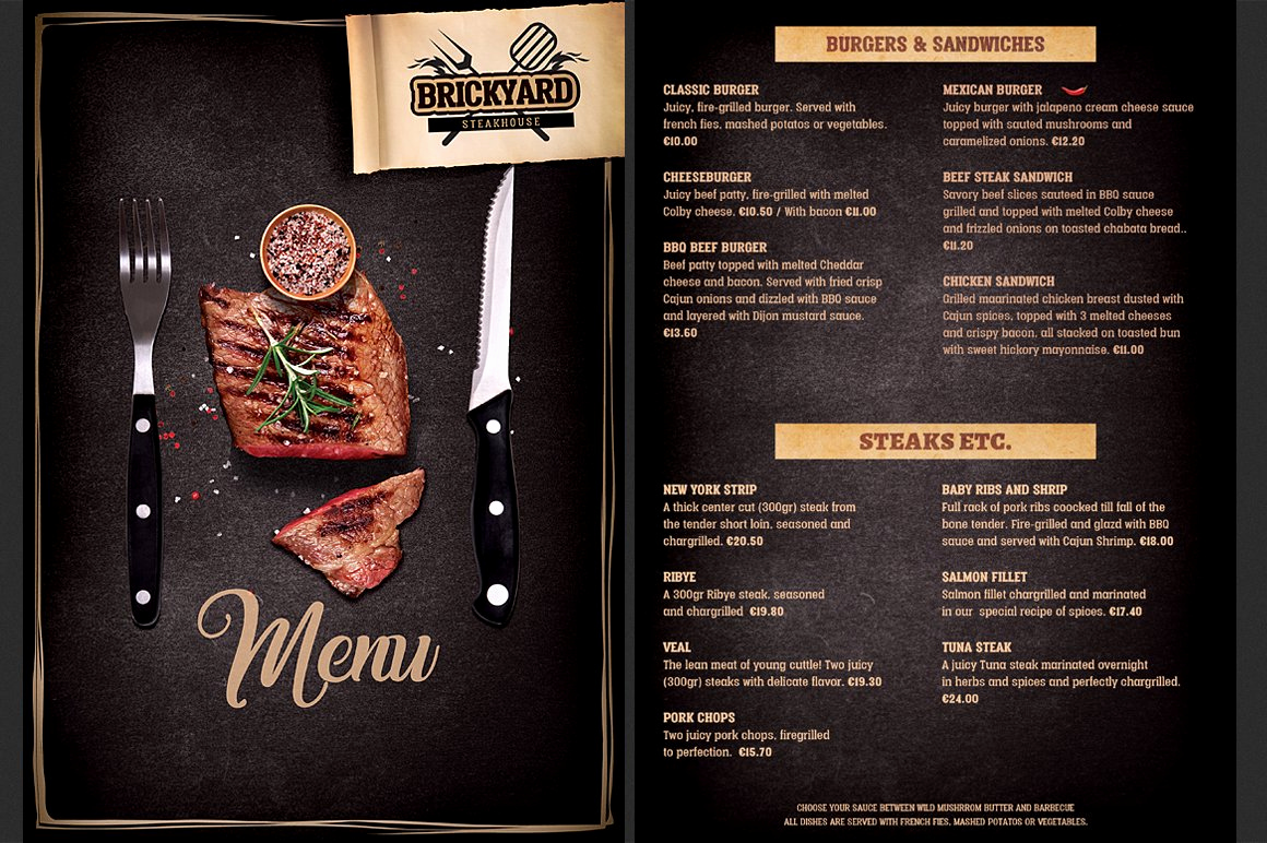 Bbq Menu Template Free Fresh Steak House Food Menu Brochure Templates Creative Market