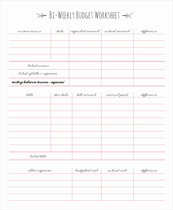Bi Monthly Budget Template Awesome Bi Weekly Bud Worksheet Simple Monthly Bud