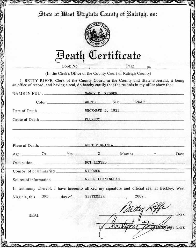 Blank Death Certificate Template Best Of the Descendants Of William Redden Sr