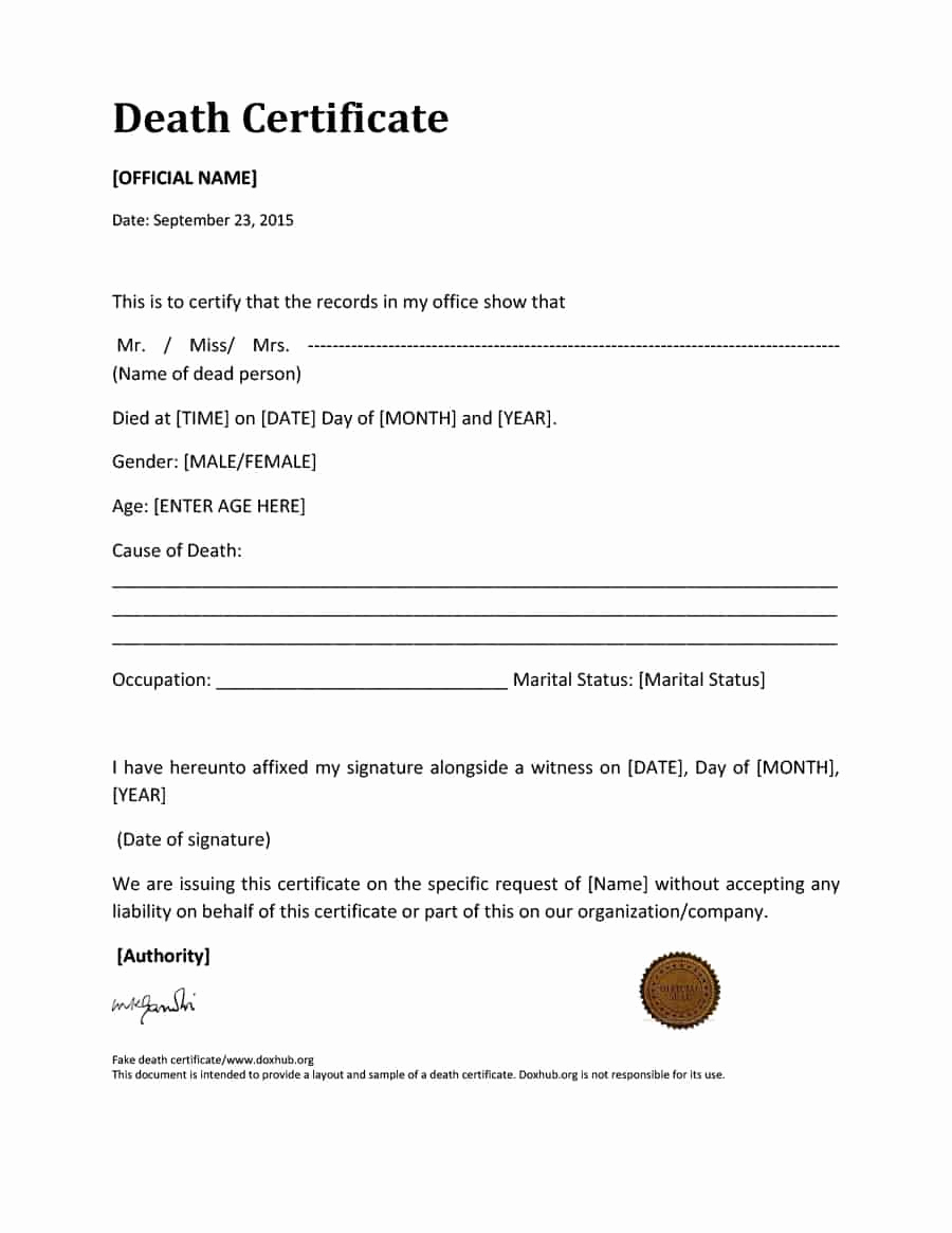 Blank Death Certificate Template Fresh 37 Blank Death Certificate Templates [ Free] Templatelab